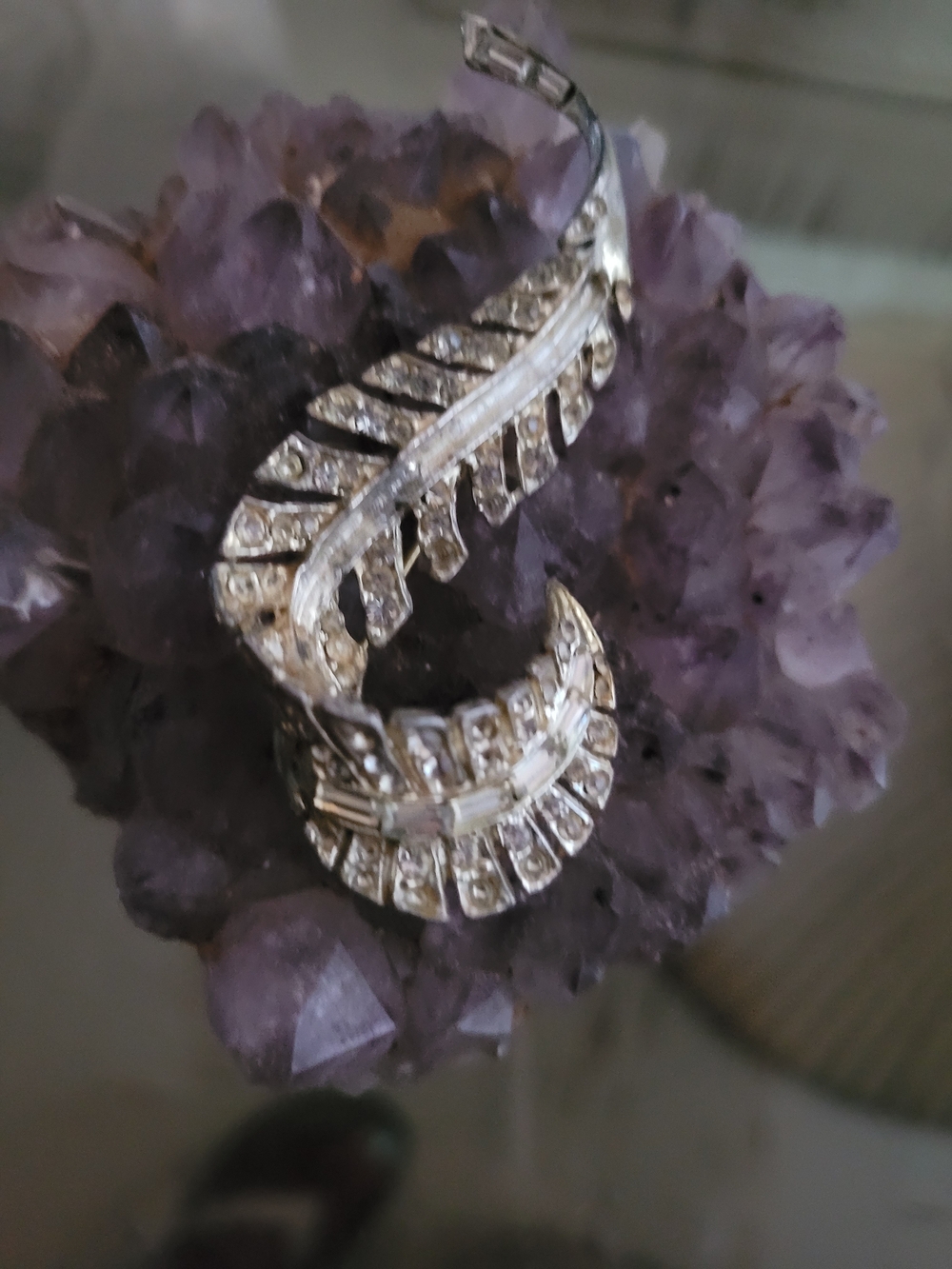Vintage Silver Crystal Leaf Brooch - Elegant Women’s Jewelry